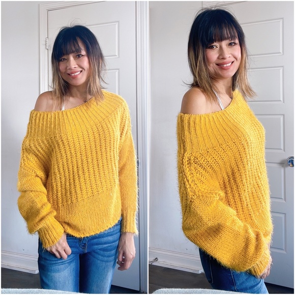 Cozy Fuzzy Off Shoulder Cable Knit Sweater Top - Picture 5 of 5